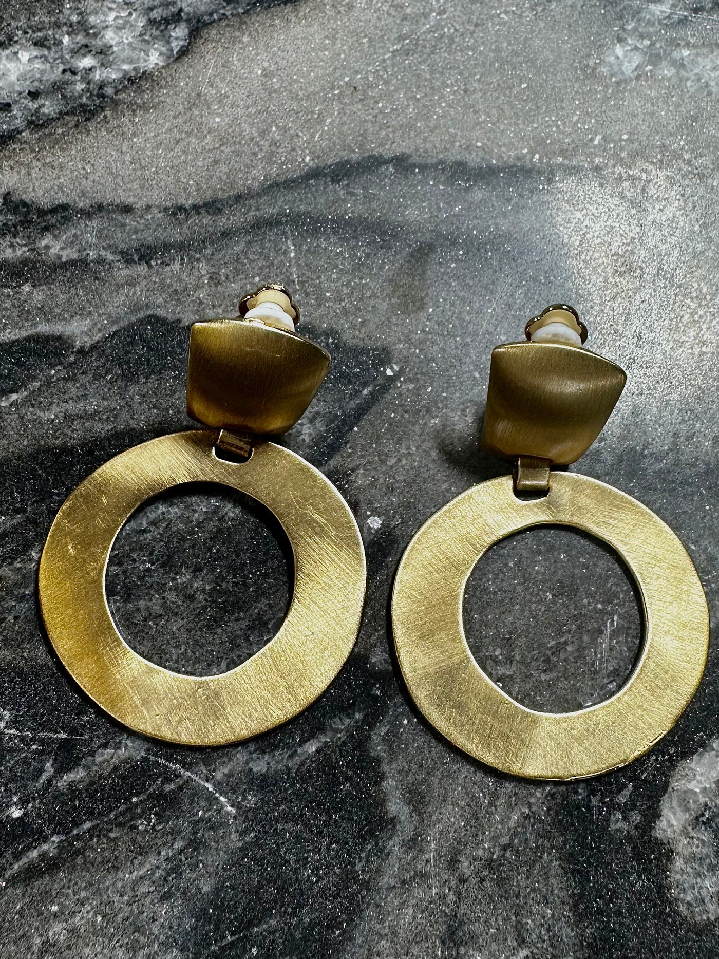 Brushed Gold Circle hoop clip on earrings