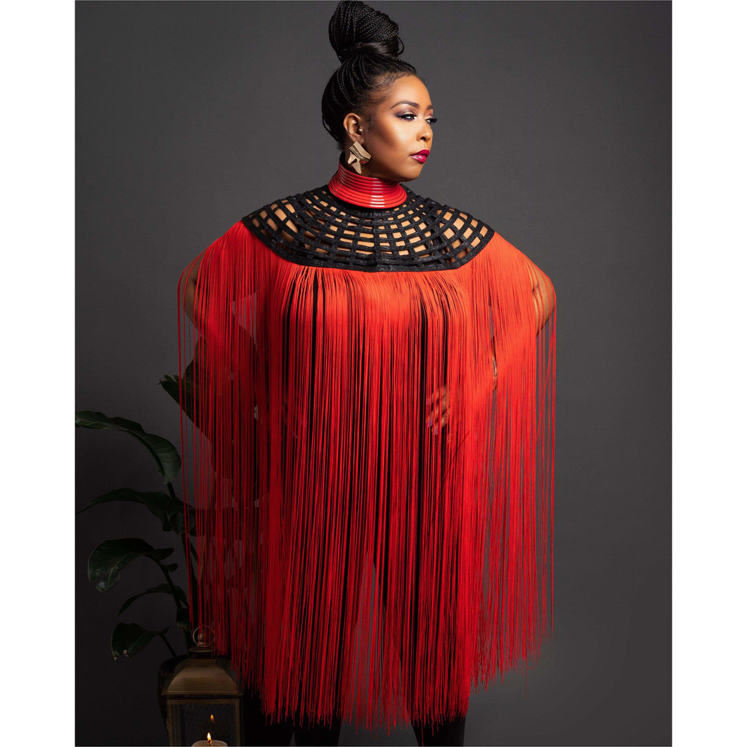 Queen Ankara Laced Long Fringe Cape - Trufacebygrace