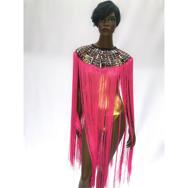 Queen Ankara Laced Long Fringe Cape - Trufacebygrace