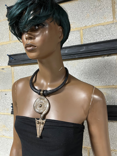 Hasrat Vintage Metal and Leather Necklace from Mali
