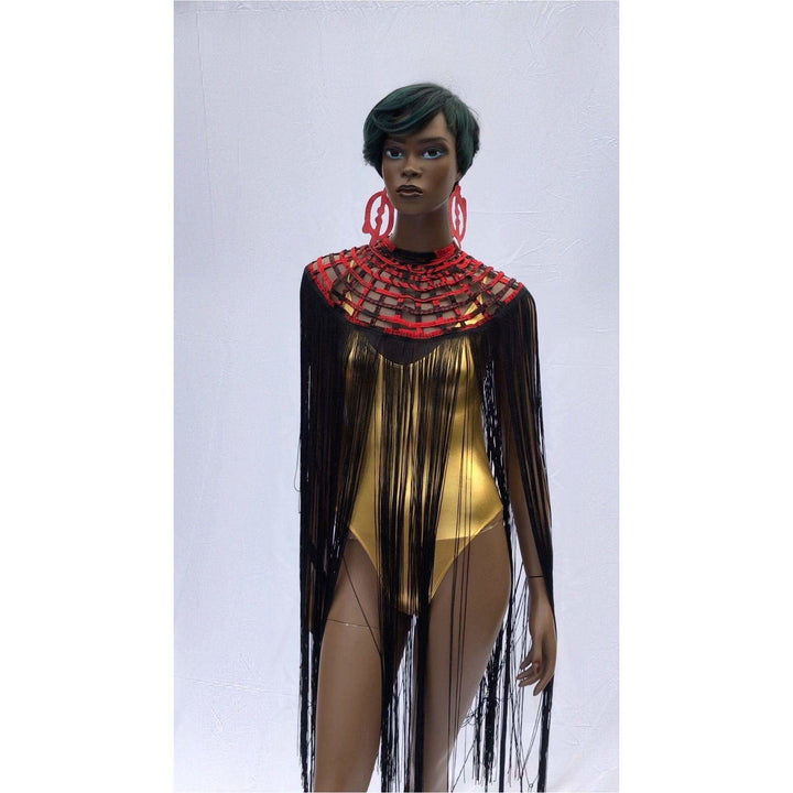 Queen Ankara Laced Long Fringe Cape - Trufacebygrace