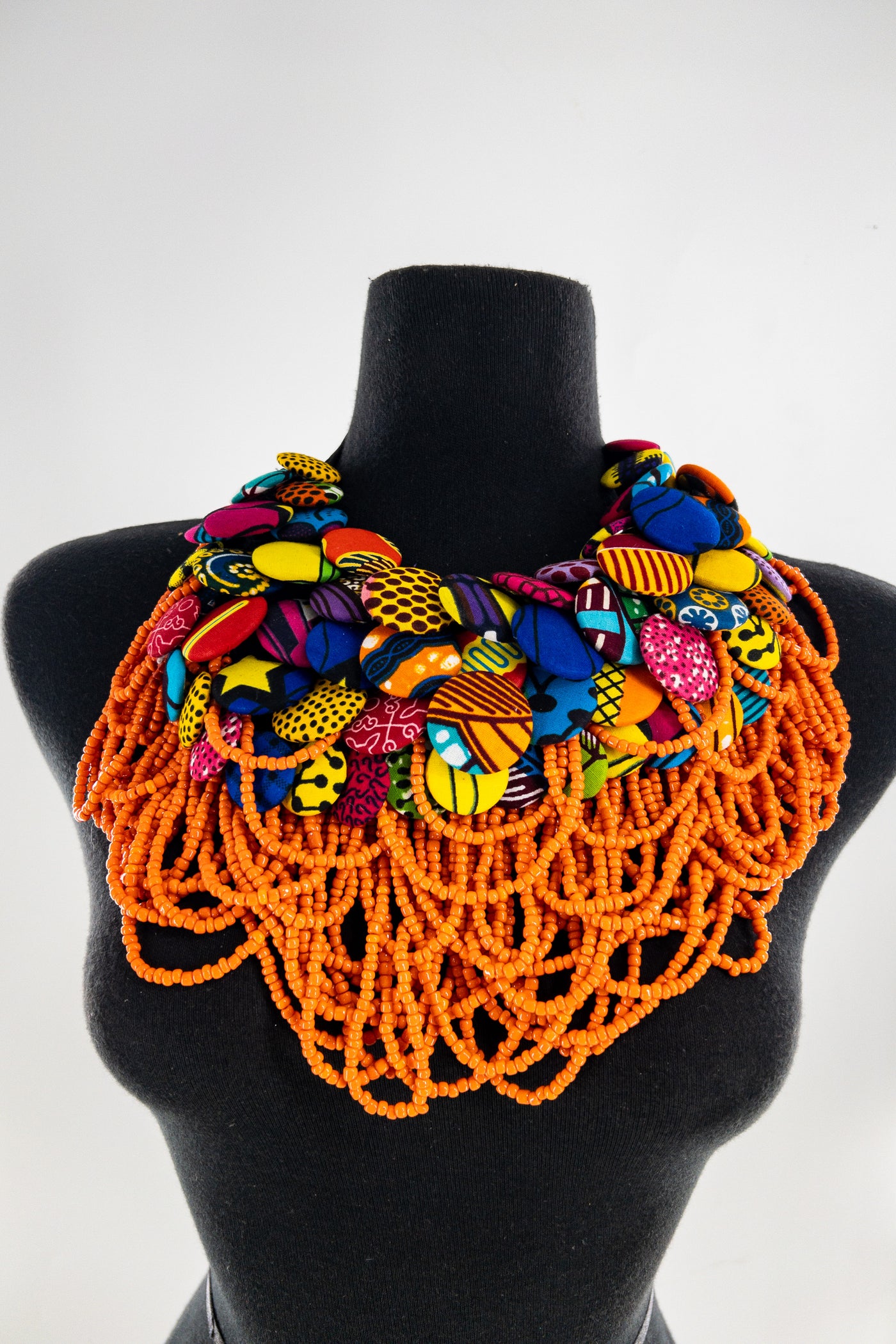Ankara fabric buttons Neckpiece with beads