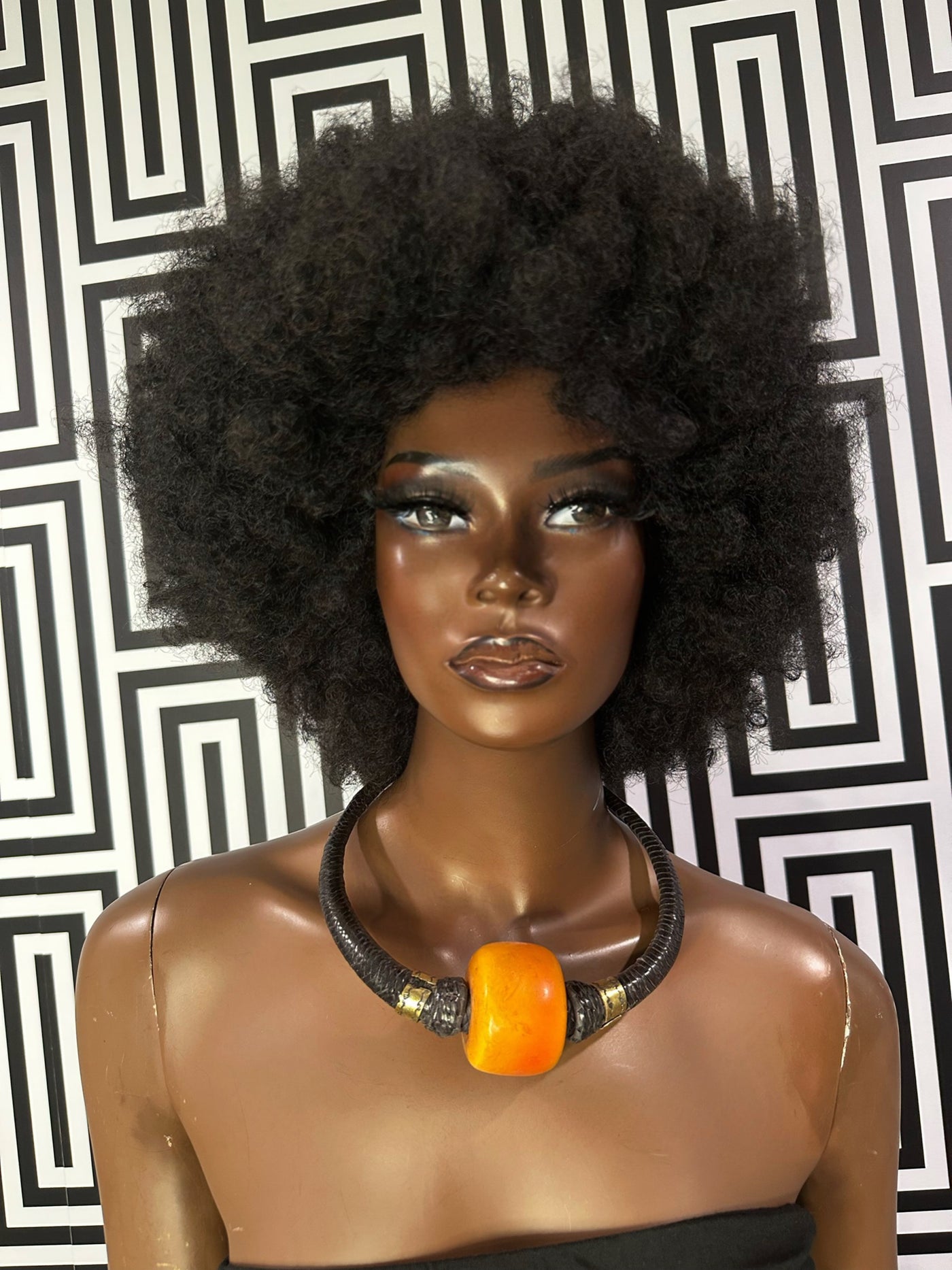 Statement African Amber and Genuine Leather Necklace