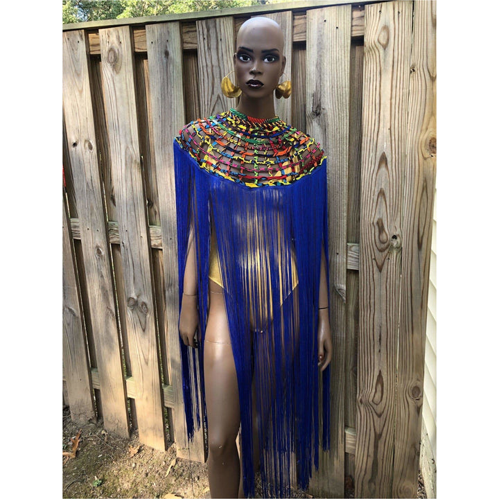 Queen Ankara Laced Long Fringe Cape - Trufacebygrace