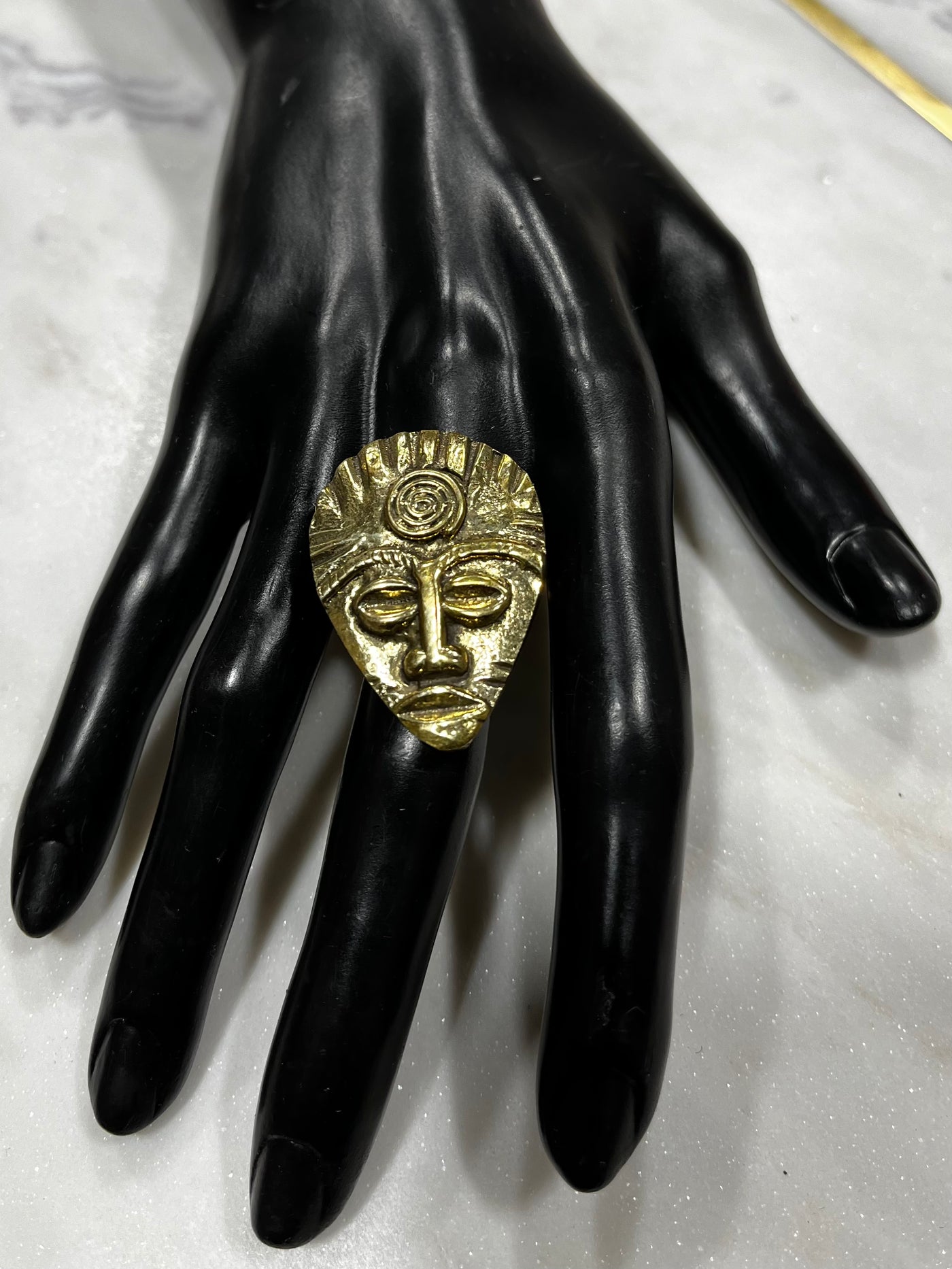 Ethnic Brass Mask Ring