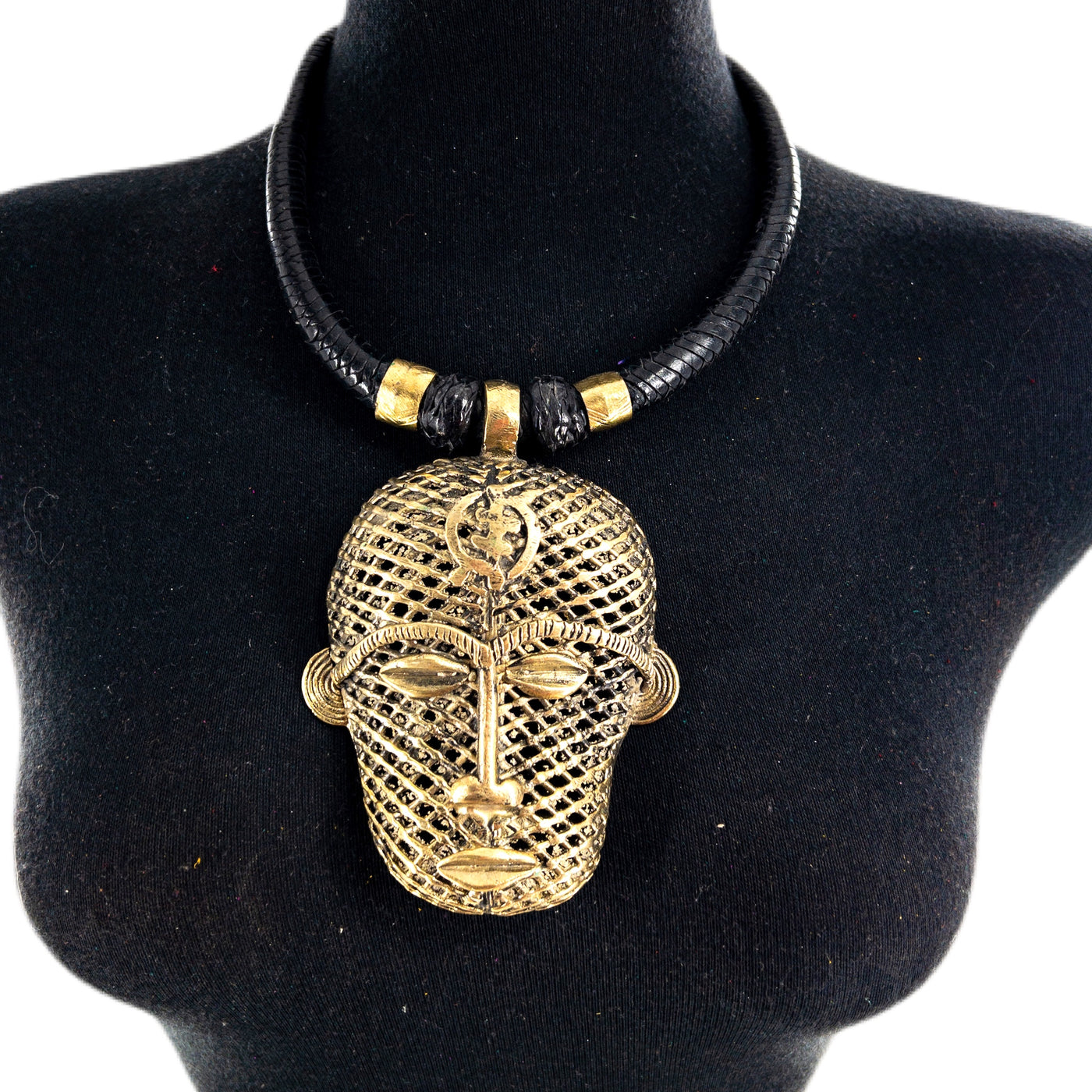 Ghana Brass Mask and Leather Necklace