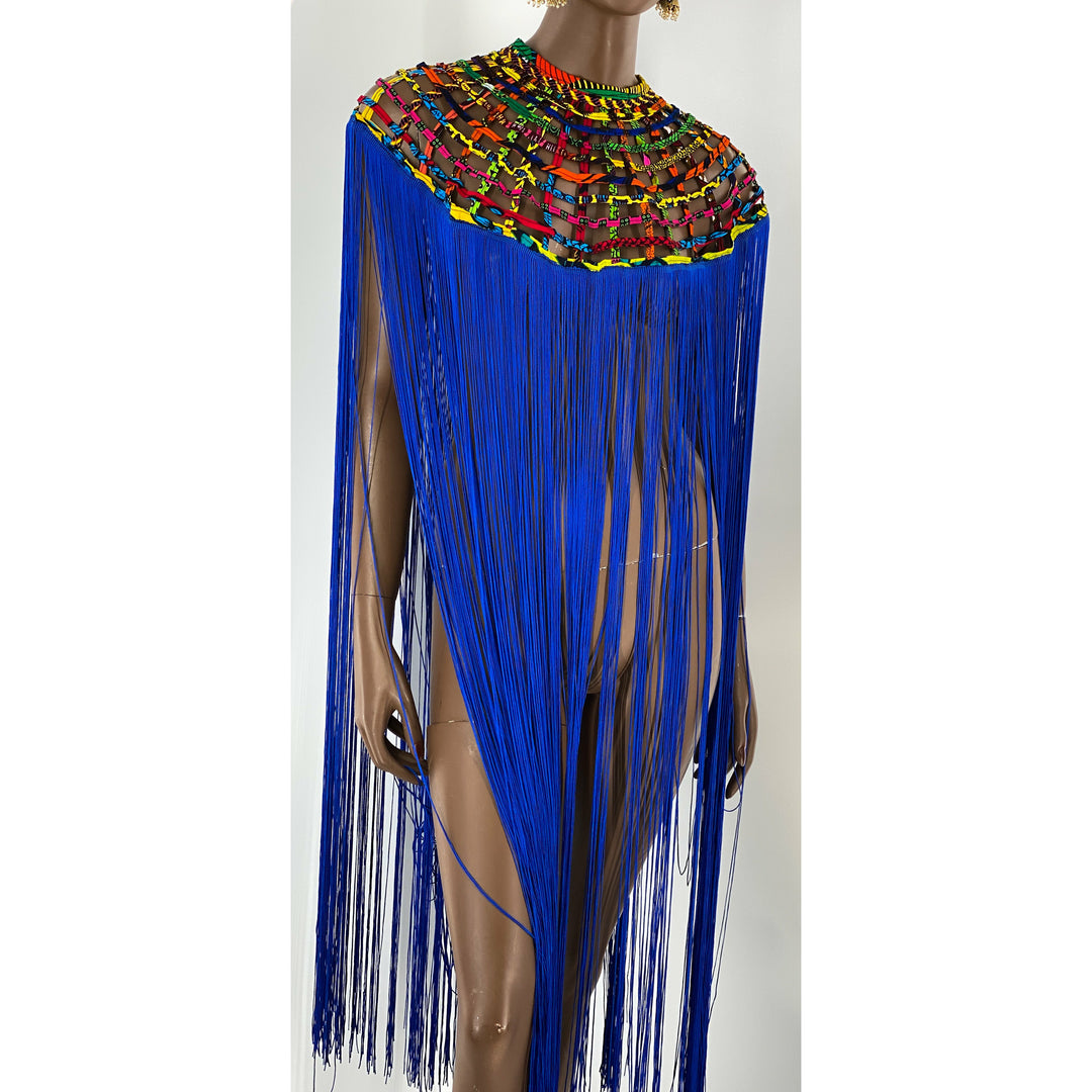 Queen Ankara Laced /Laticed Long Fringe Cape