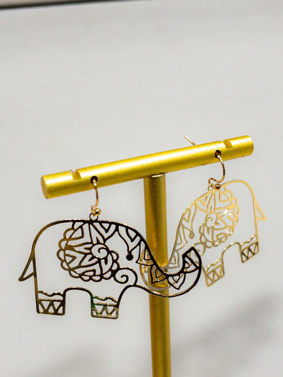 Elephant Cut out Brass Earring