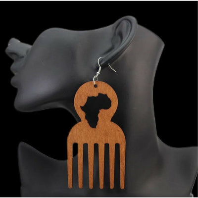 Large Wooden comb Africa Earrings - Trufacebygrace