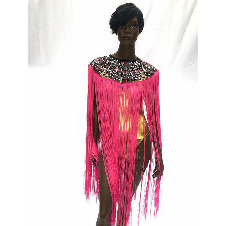 Queen Ankara Laced Long Fringe Cape - Trufacebygrace