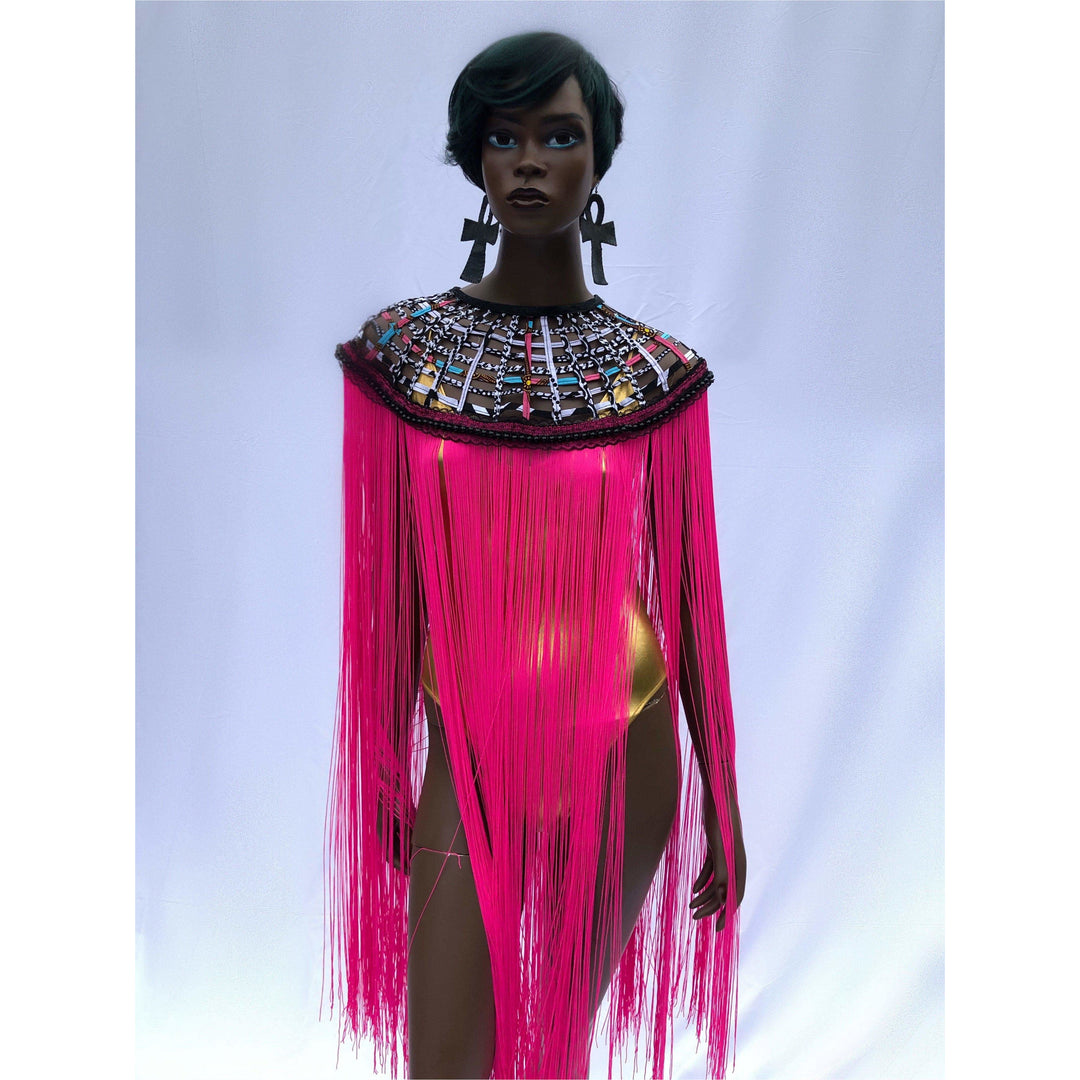 Queen Ankara Laced Long Fringe Cape - Trufacebygrace