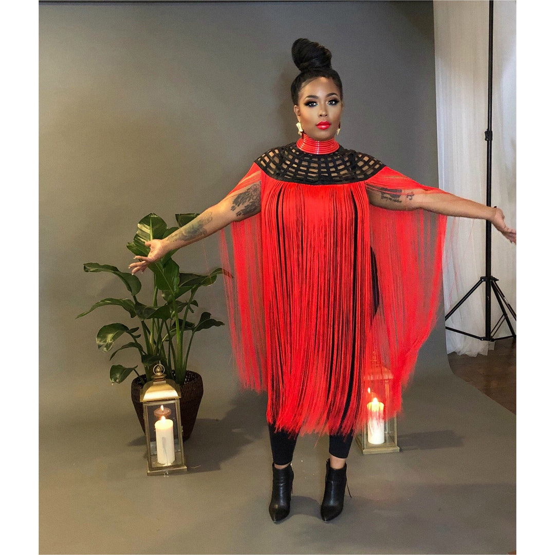 Queen Ankara Laced Long Fringe Cape - Trufacebygrace