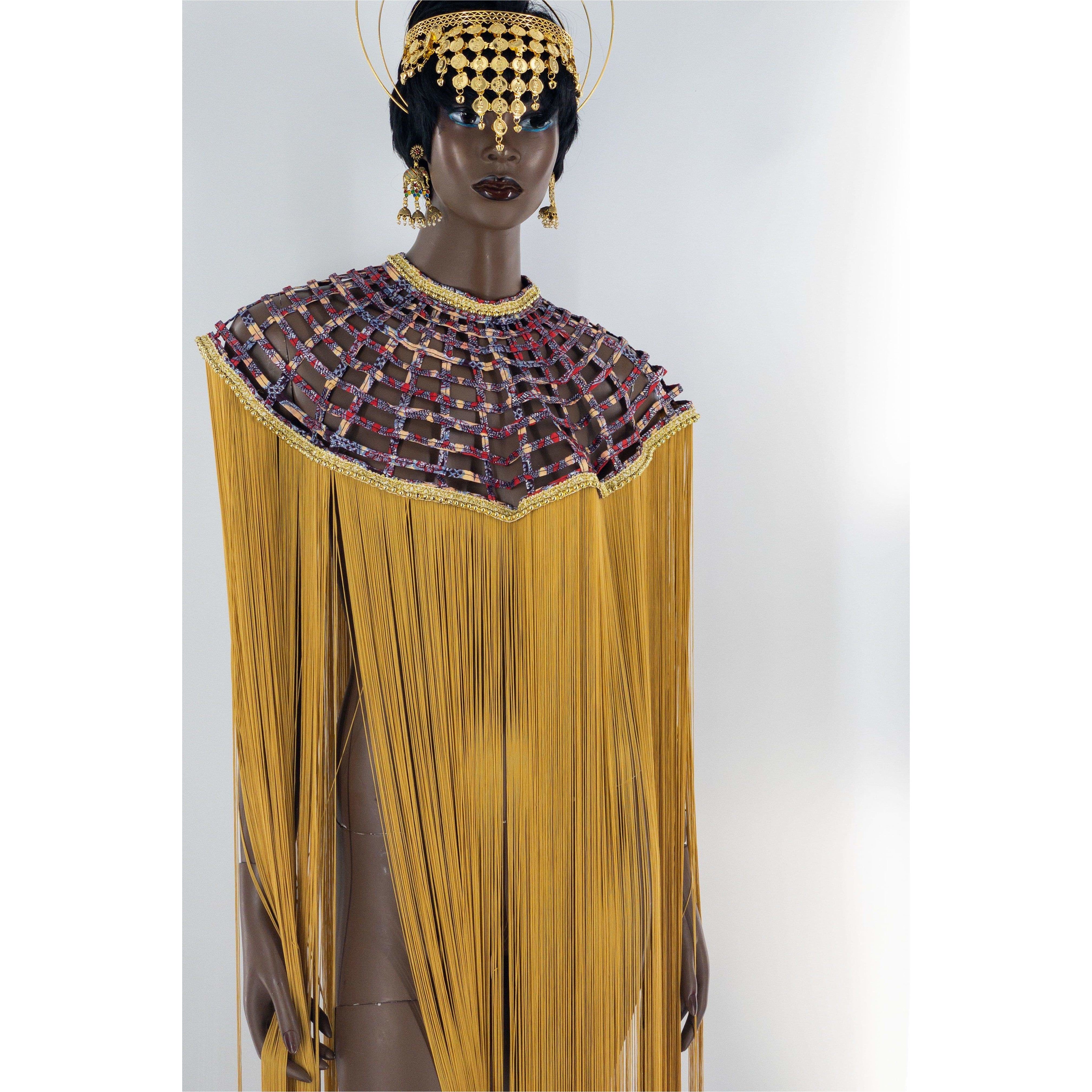 Queen Ankara Laced Long Fringe Cape - Trufacebygrace