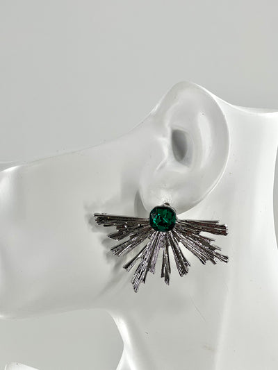 Half fireworks with Green stone stud earrings