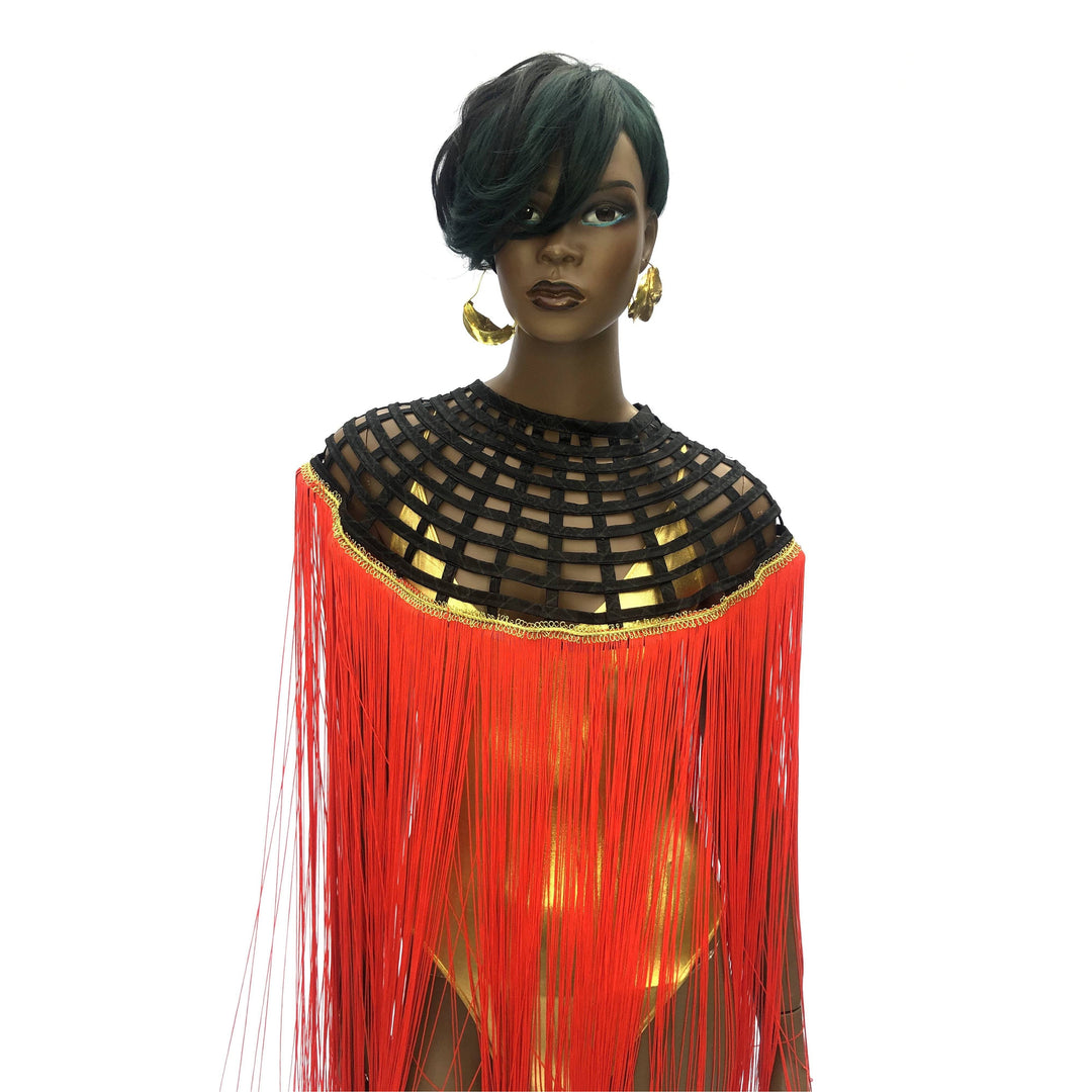 Queen Ankara Laced Long Fringe Cape - Trufacebygrace