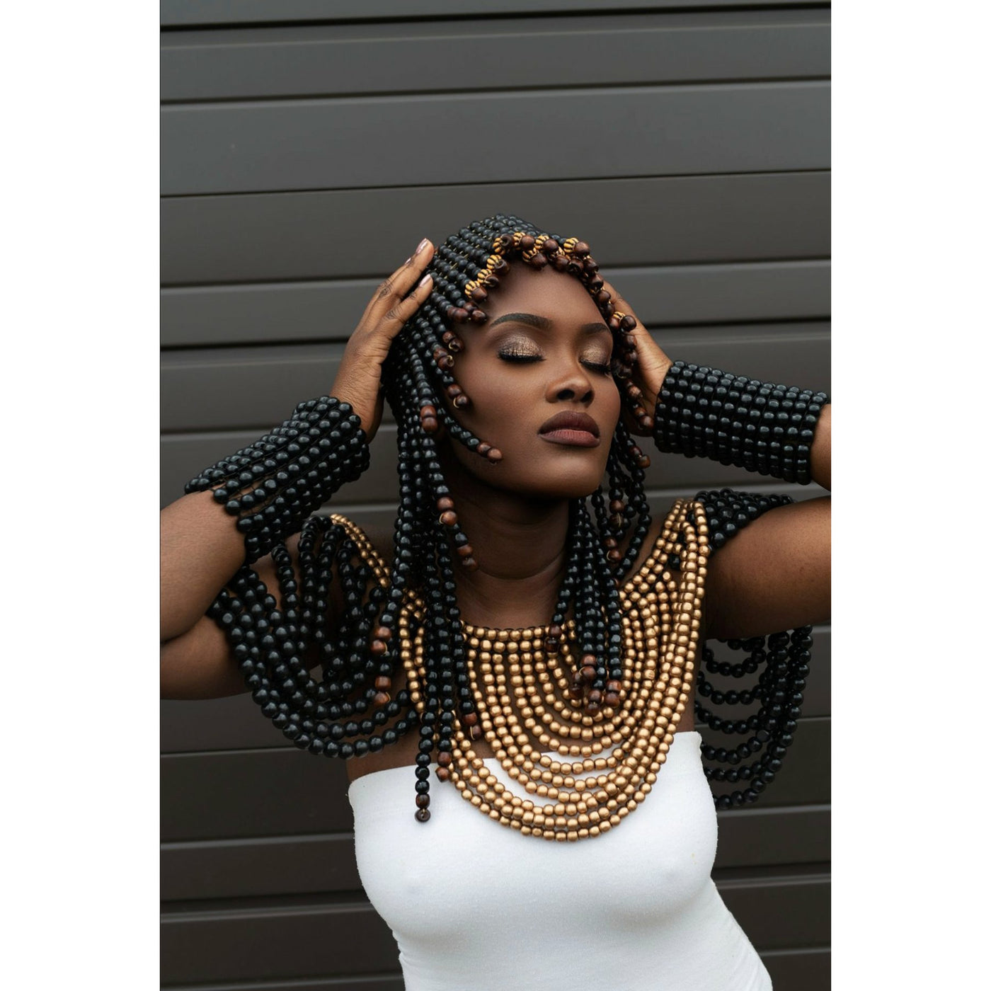 Eno Nie Wooden Beads Reversible Neckpiece/waist belt