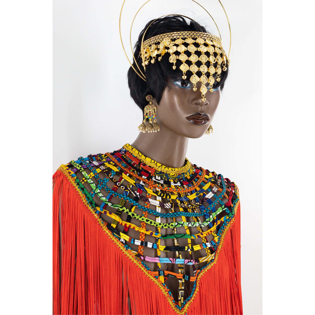 Queen Ankara Laced Long Fringe Cape - Trufacebygrace