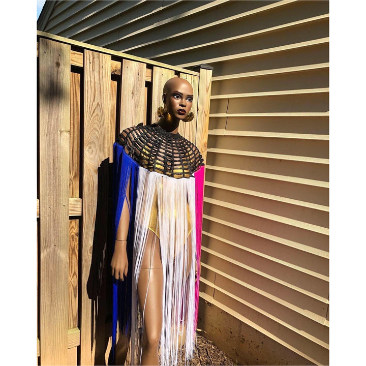 Queen Ankara Laced Long Fringe Cape - Trufacebygrace