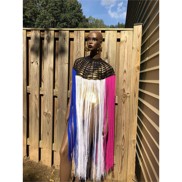 Queen Ankara Laced Long Fringe Cape - Trufacebygrace