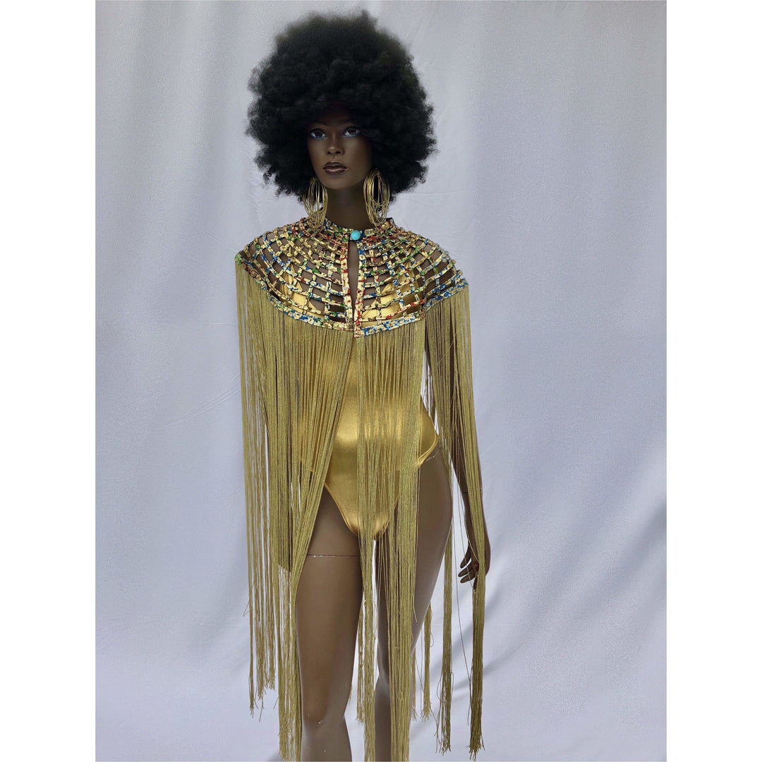 Queen Ankara Laced Long Fringe Cape - Trufacebygrace