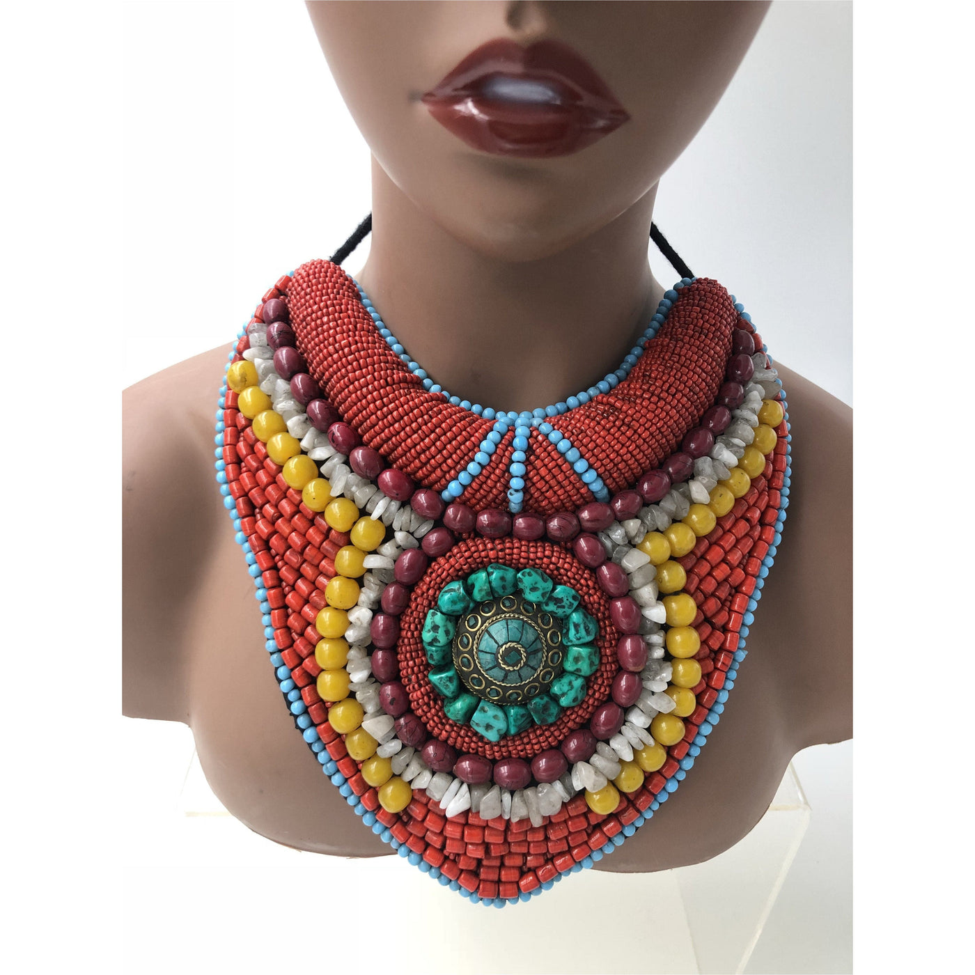 Tibet beaded choker turquoise bib necklace - Trufacebygrace