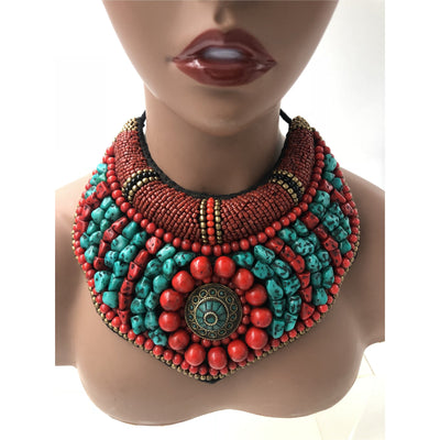 Tibet beaded choker turquoise bib necklace - Trufacebygrace